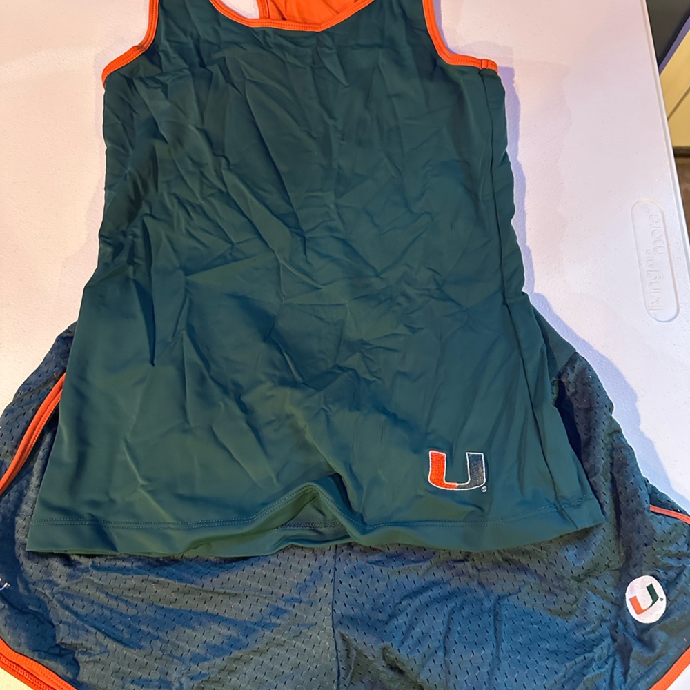 University of Miami hurricanes racer back top and shorts women’s size medium